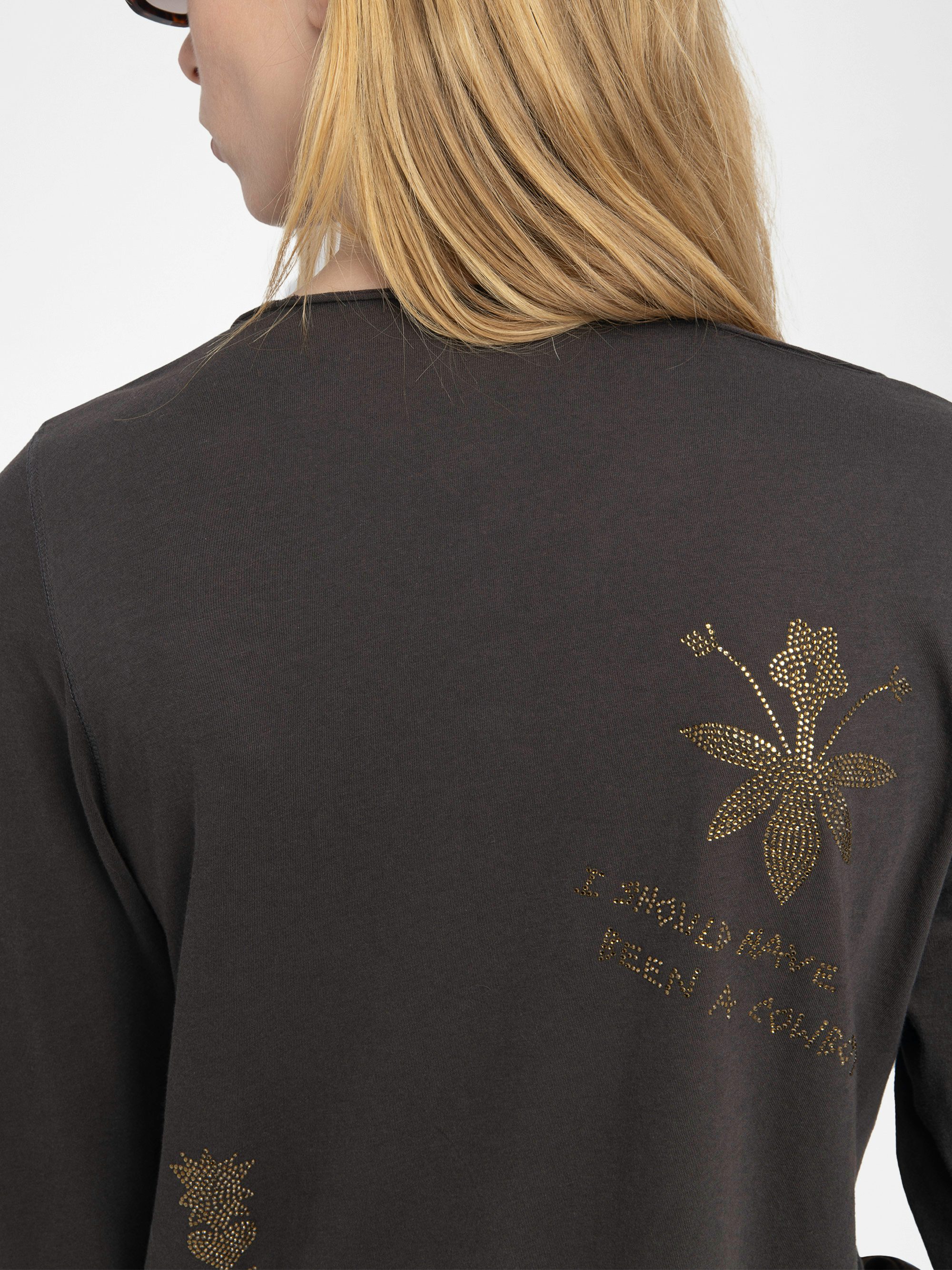 Henley T-shirt Tuni - Long-sleeved henley t-shirt with multi-crystal embellishment.